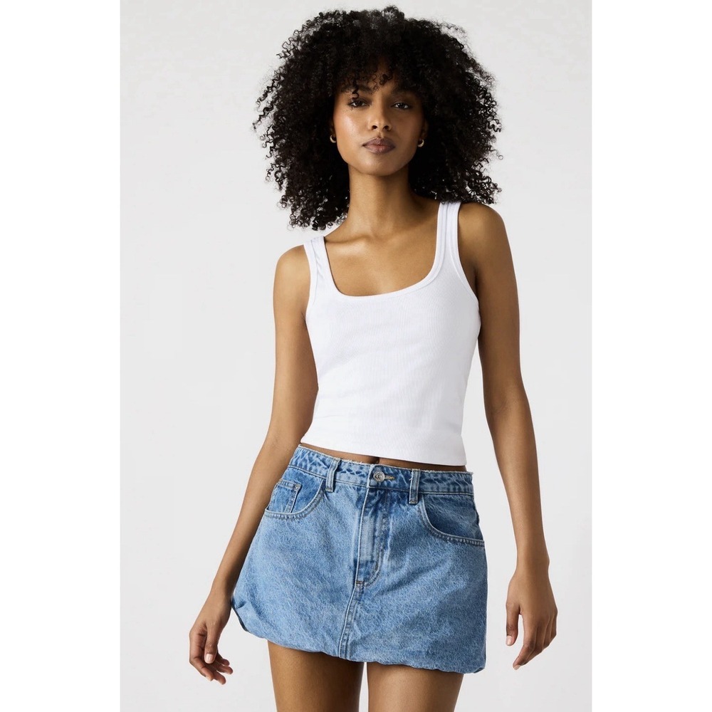 Steve Madden Simona Bubble Hem Mini Jean Skirt Women 29 Blue Medium Wash Preppy